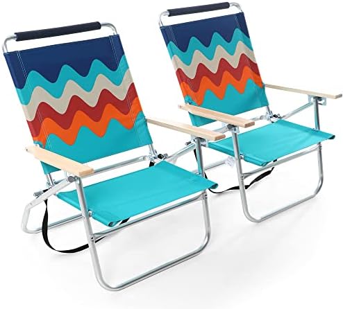 Green Party Beach Chair 2 Pack Aluminum Lightweight Folding Reclining Beach Chair With 3 Positions