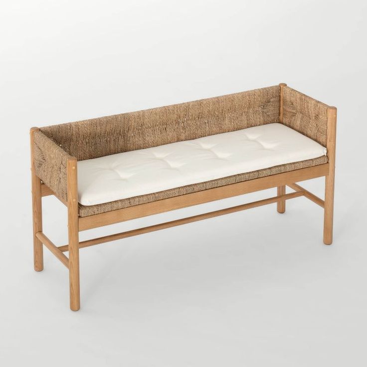 Elden Wood Bench With Woven Back And Loose Cushion Seat - Threshold™ Designed With Studio Mcgee