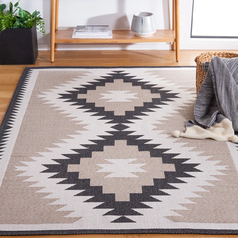 Loon Peak Ilkka Southwestern Cotton Area Rug In Beigeblack