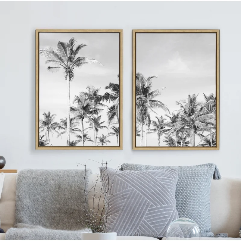 Bay Isle Home Coastal Coconut Palm Tree Beach Bw Left And Coastal Coconut Palm Tree Beach Bw Right By The Creative Bunch Studio 2 Piece Floater Frame Photograph Print Set On Canvas