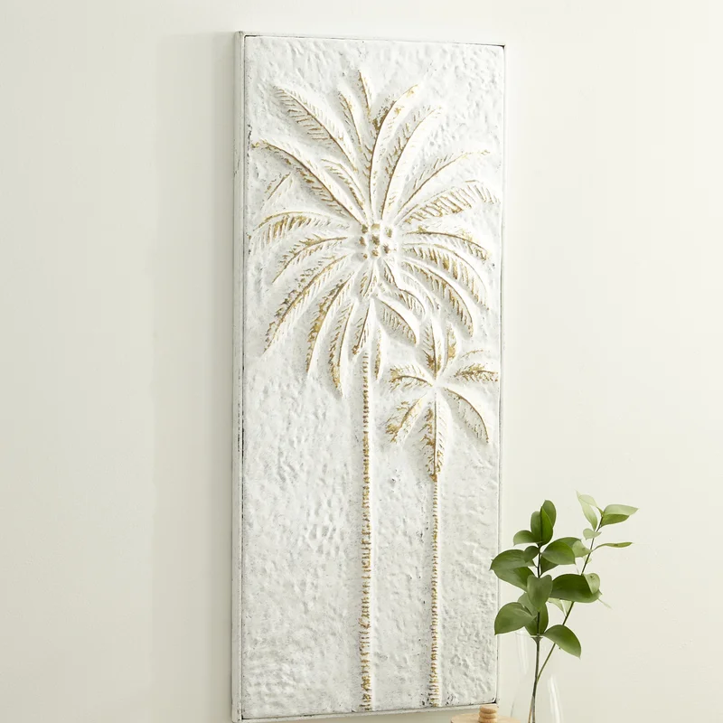 Bay Isle Home Metal Relief Palm Tree Home Wall Decor With Gold Detailing