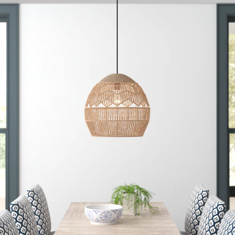 Mistana 155 Ames Metal And Woven Hemp Rope Hanging Pendant Brown