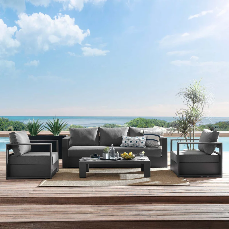 Modway Tahoe Outdoor Aluminum 4 Piece Conversation Set With Coffee Table