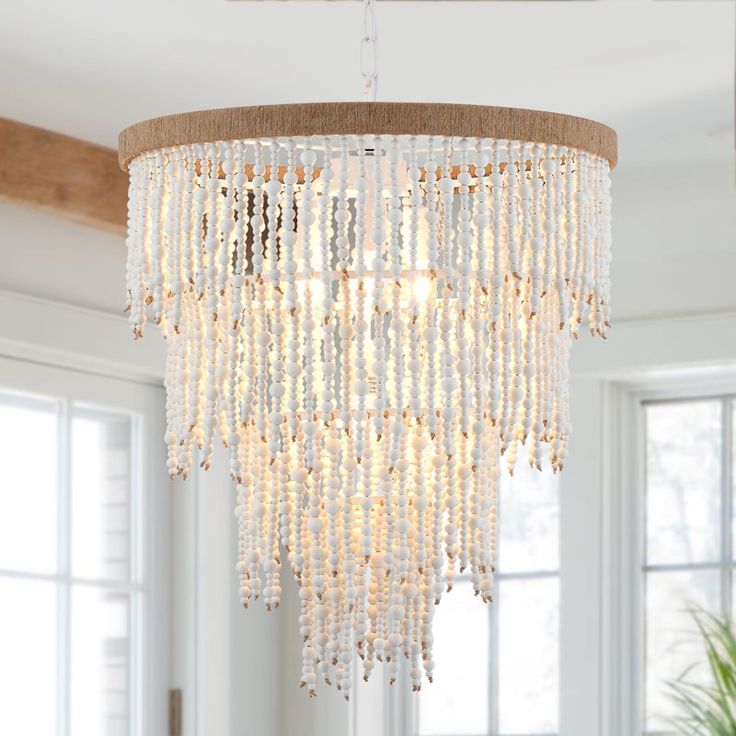Dakota Fields Carragh 4 Light Dimmable Empire Chandelier Wood Bead Accent