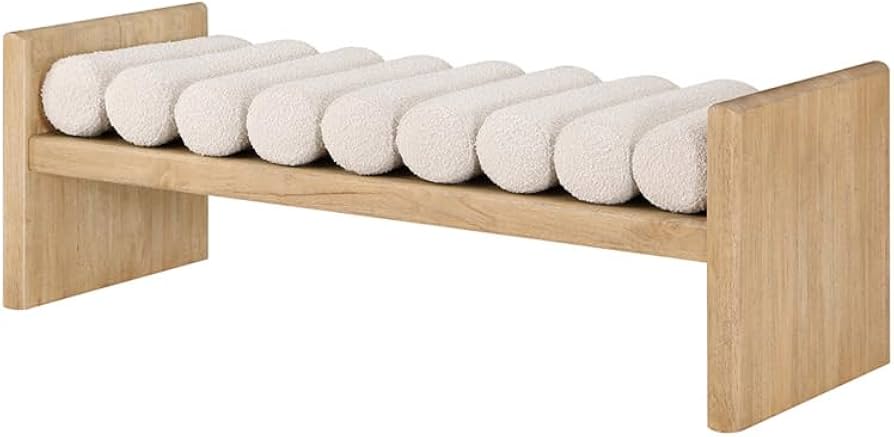 First Of A Kind Modern Bench With Solid Wood Finish & Cream Boucle Seat