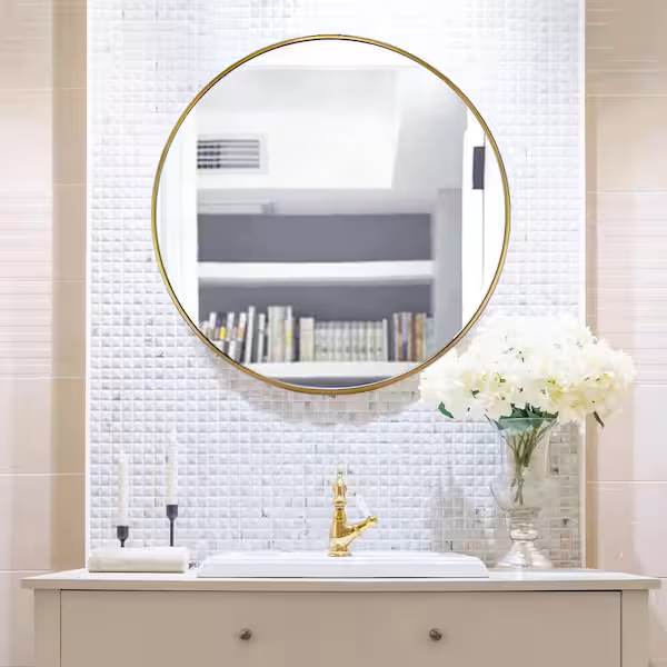 Wallbeyond 28" Aluminum Round Mirror Gold