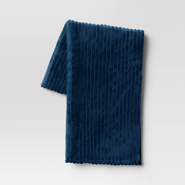 Channeled Plush Throw Blanket Blue - Room Essentials™: Soft, Midweight, Machine Washable, 50x60