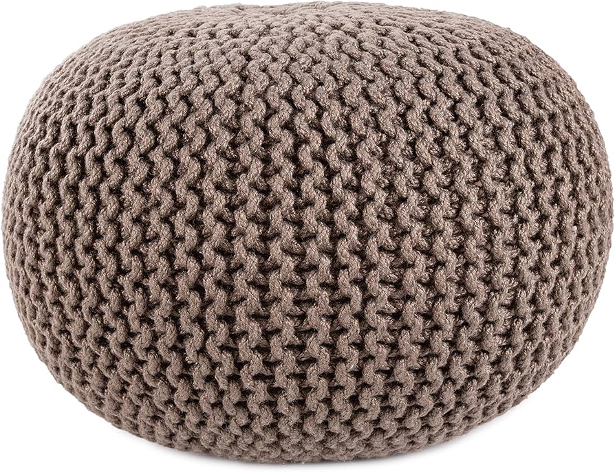 Indoor/outdoor Solid Dark Taupe Round Pouf