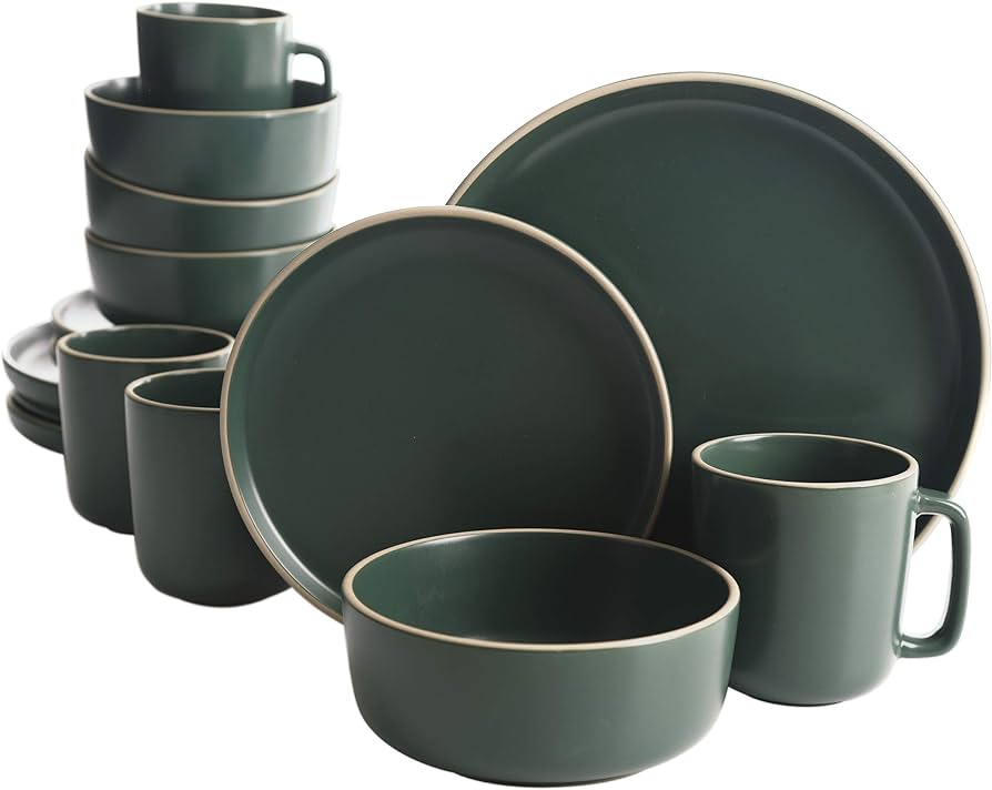 Dinnerware Set Matte Stoneware Green 