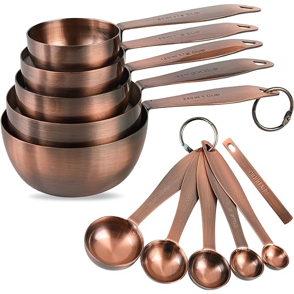 Copper Measuring Cups And Spoons Set