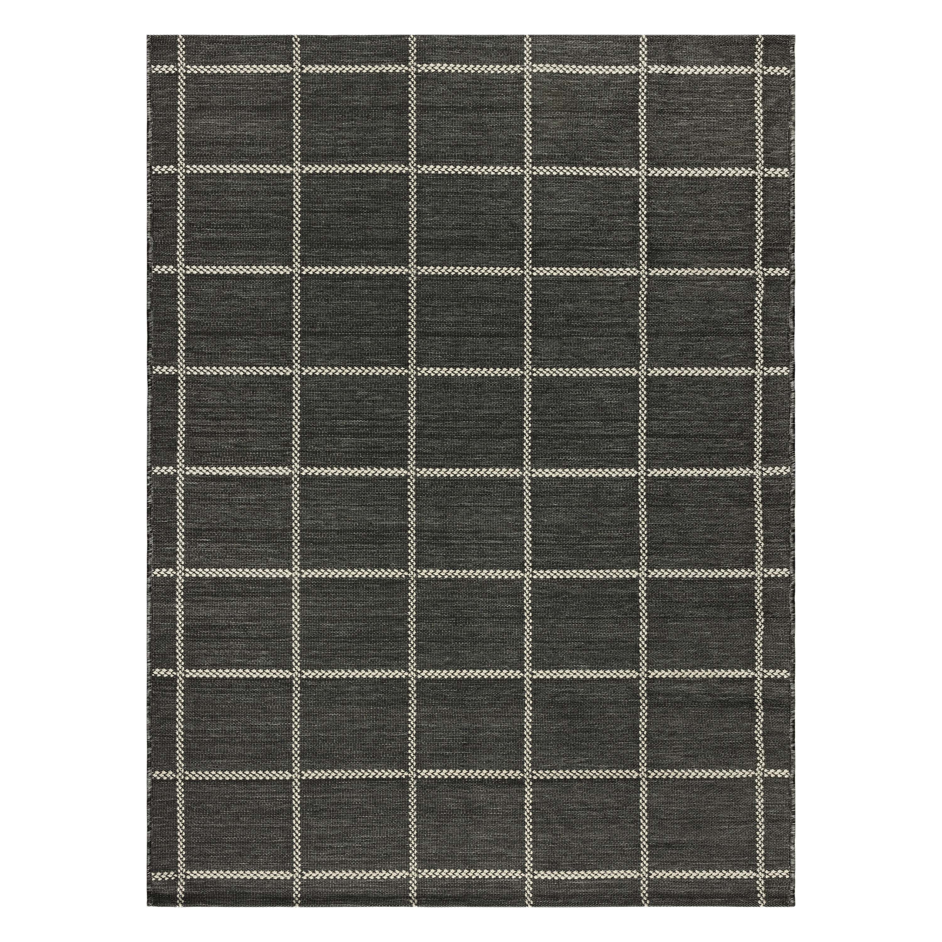 Mainstays Charcoal Checkered Woven 5’ X 7’ Outdoor Rug - Polypropylene/polyester - Black & White