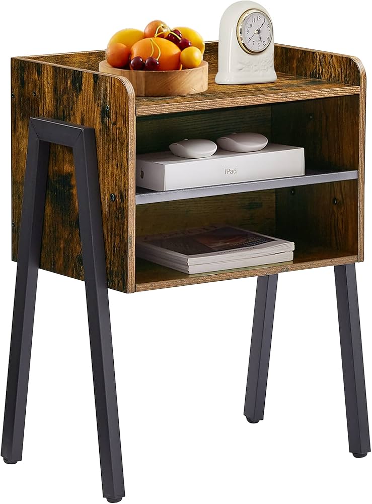 Vecelo Nightstand Industrial Side End Table/stackable Accent Furniture With 2-tier Open Storage Compartments For Bedroom