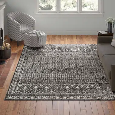 Andover Mills Artis Power Loom Machine Washable Tribal Trellis Grayblackwhite Rug