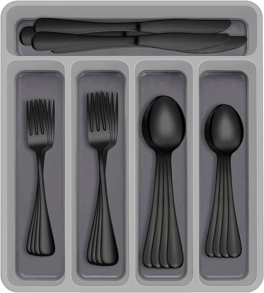 60-piece Black Silverware Set With Organizer