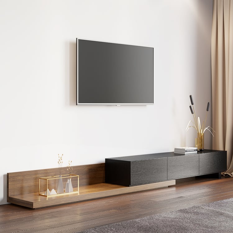 Rectangle Wood Extendable Tv Stand Black And Walnut Floor Media Console With 3 Drawers
