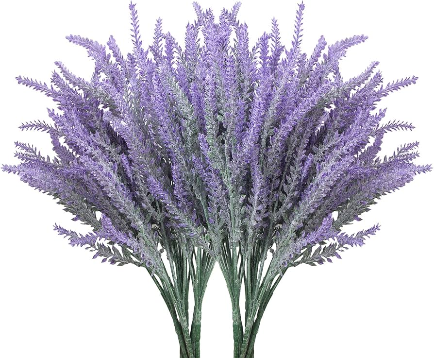 Leyaron 10 Bundles Fake Flowers Artificial Lavender Faux Plastic Plants For Home Decor Wedding Kitchen Garden Patio Porch Window Box Office Table Centerpieces Indoor Outdoor Decorations