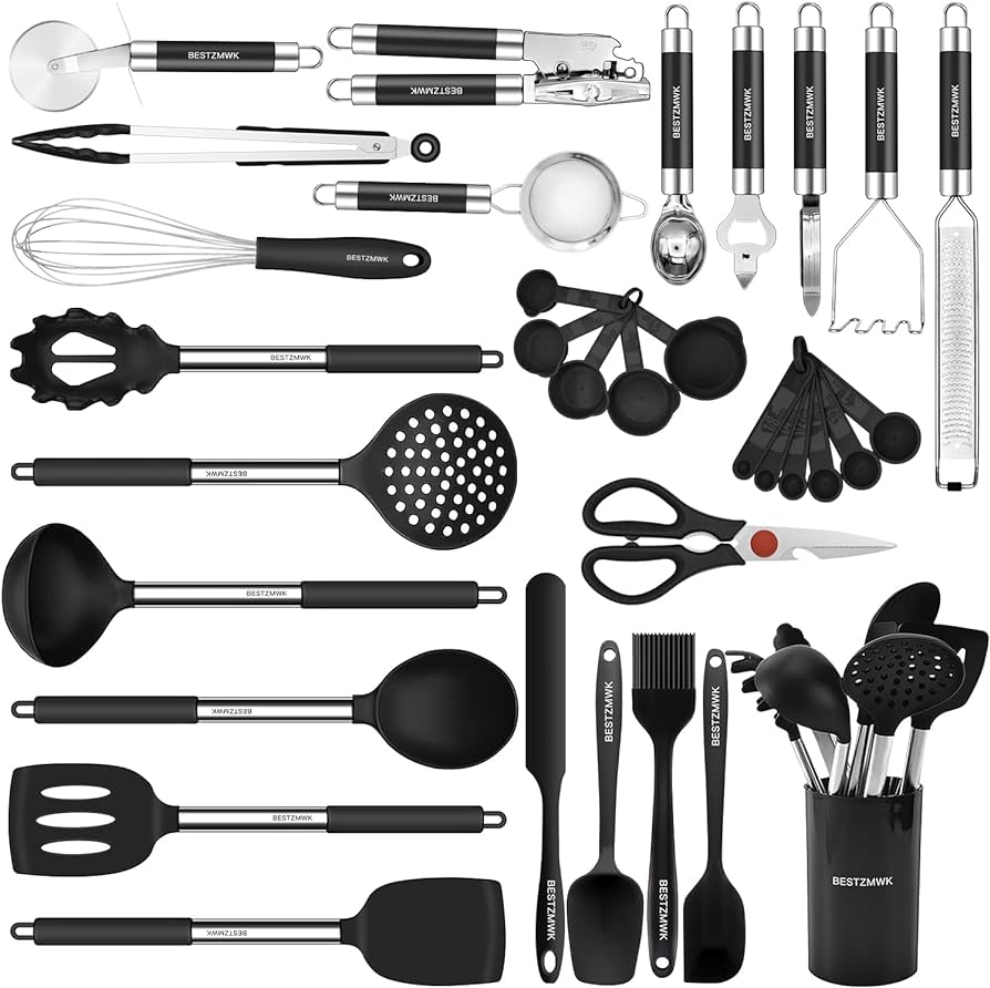 Kitchen Utensils Set-silicone Cooking Utensils-32 Pcs Non-stick Silicone Cooking Kitchen Utensils Spatula Set With Holder-best Kitchen Cookware With Stainless Steel Handle (black) : Home & Kitchen