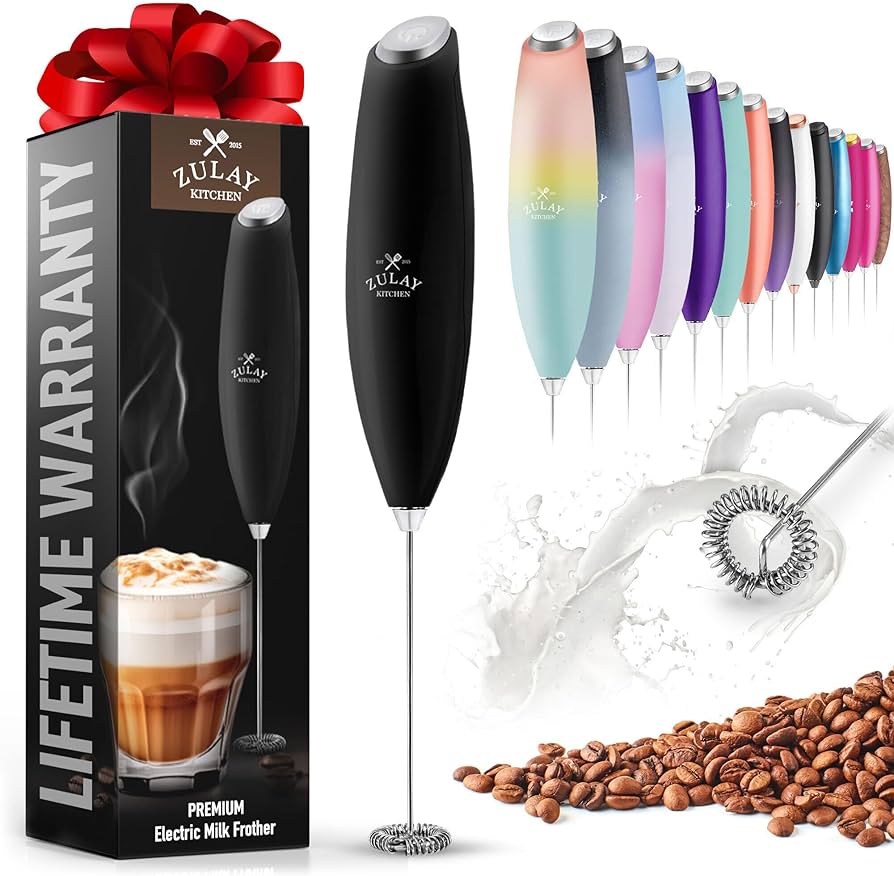 Zulay Kitchen Milk Frother Wand Drink Mixer - Durable Handheld Milk Frother Electric Whisk - Easy-clean Milk Frother Wand & Mini Blender - Electric Coffee Frother For Frappe