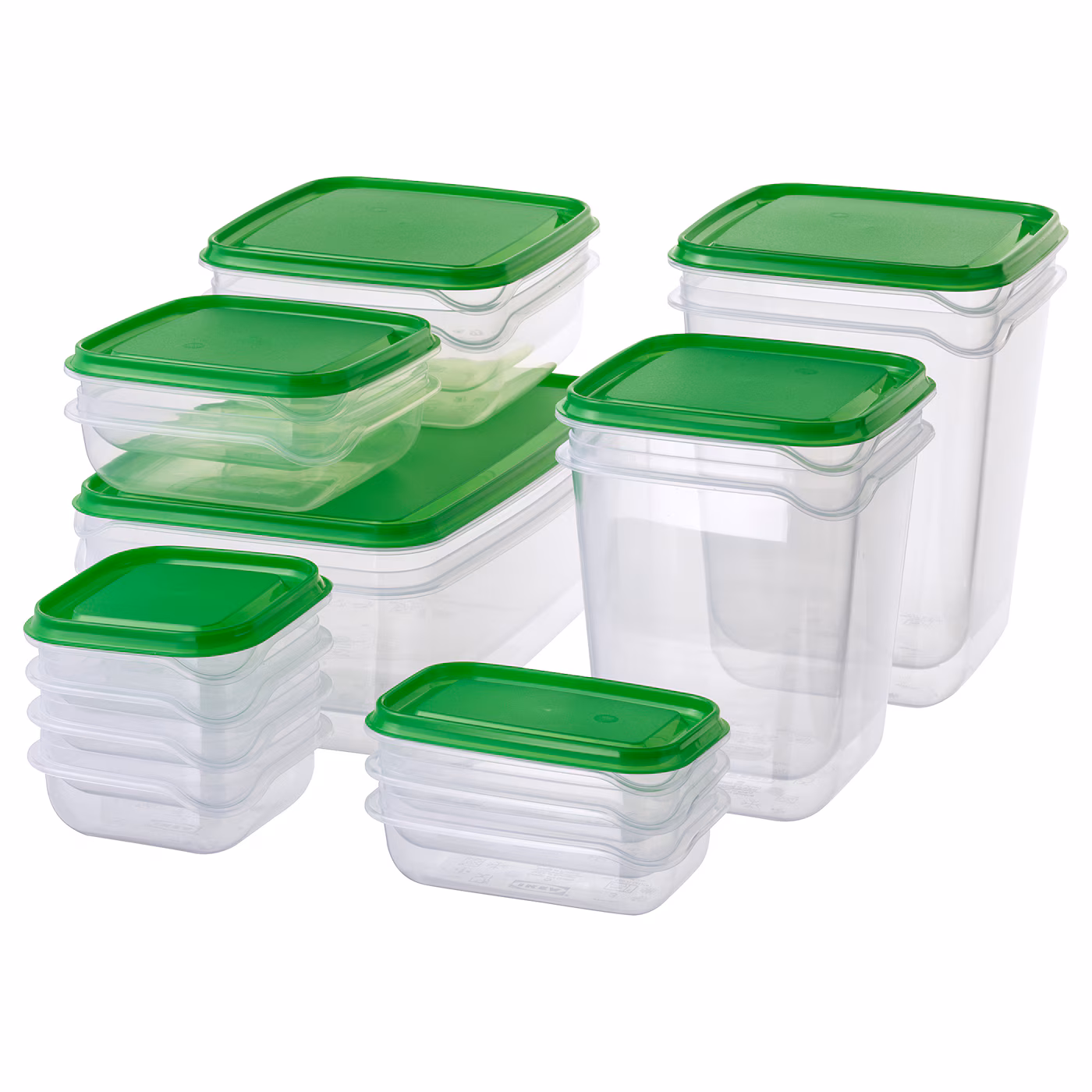 Pruta Food Container, Set Of 17, Clear/green