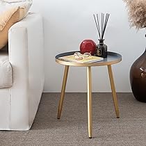 Aojezor Side Table: End Table For Any Room - Round Side Tables For Small Spaces - Black Top With 3 Gold Legged : Home & Kitchen