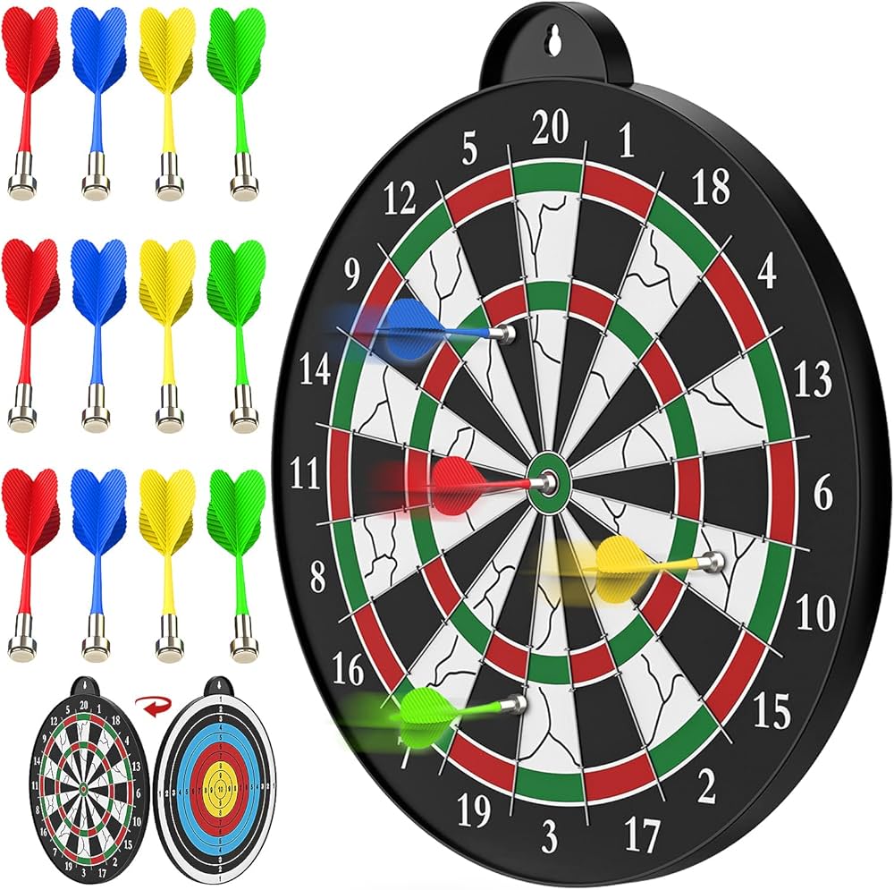 Magnetic Dart Board - 12pcs Magnetic Darts (red Green Yellow) - Excellent Indoor Game And Party Games - Magnetic Dart Board Toys Gifts For 5 6 7 8 9 10 11 12 Year Old Boy Kids : Sports & Outdoors