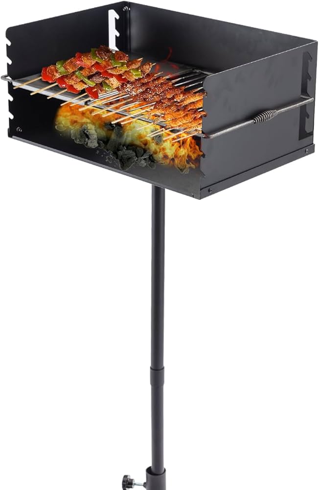 Park-style Charcoal Grill Heavy Duty Steel Outdoor Bbq Grill With Grate And Single Post Outdoor Cooking Backyard Barbecues Camp Grilling 25x17x11 Inch (25x17x11 Inch) : Patio