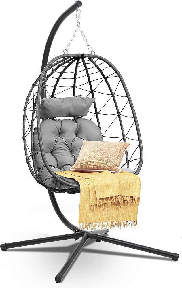Dwvo Egg Hanging Swing Chair With Stand Egg Chair Wicker Egg Chair With Cushions 330lbs For Patio
