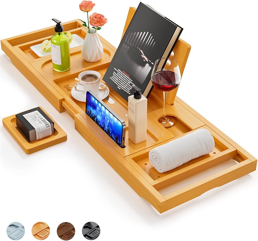 Yirilan Premium Bathtub Tray Caddy - Expandable Bath Tray - Unique House Warming Gifts