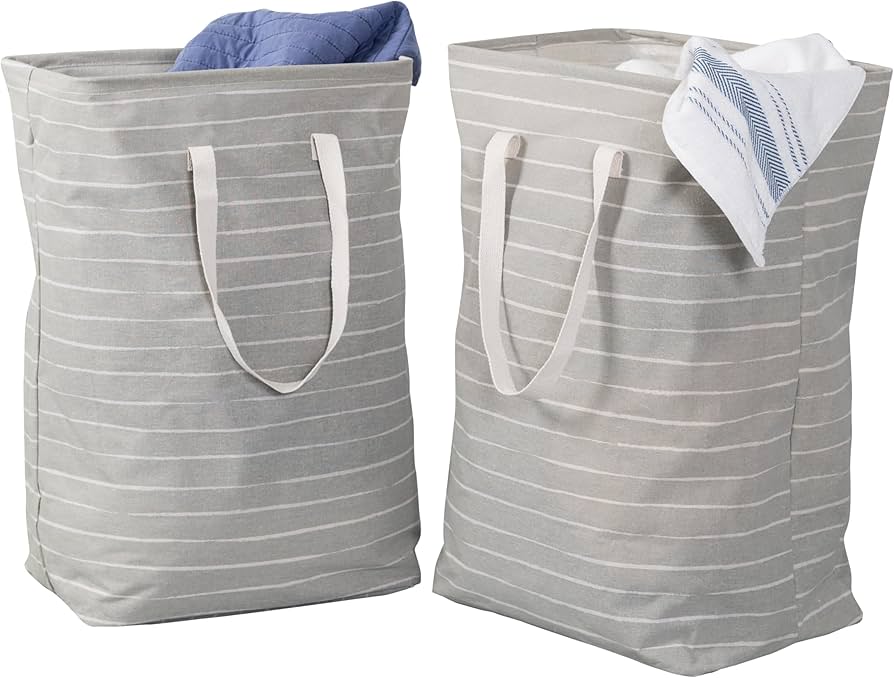 Honey Can Do Set Of 2 Collapsible Fabric Laundry Basket Hampers With Handles Hmp-09863 Grey : Home & Kitchen