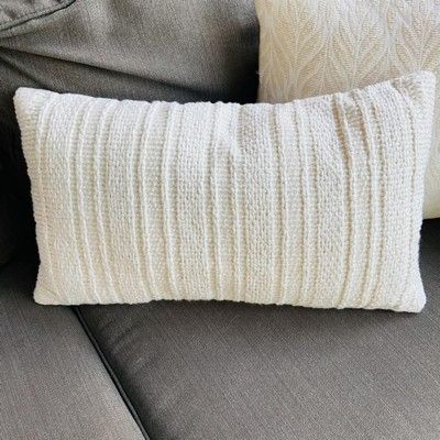 Oversized Textural Woven Lumbar Throw Pillow Cream - Threshold™: Indoor Rectangle Cushion For Sofa