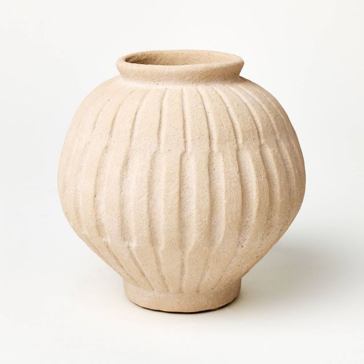 Tall Carved Ceramic Vase - Threshold™ Designed With Studio Mcgee: Watertight Terracotta, Tabletop Decor, Spot Clean