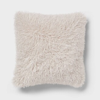 Euro Faux Mongolian Fur Decorative Throw Pillow Khaki - Threshold™: Indoor Square Cushion, Knife Edge, Oeko-tex Certified