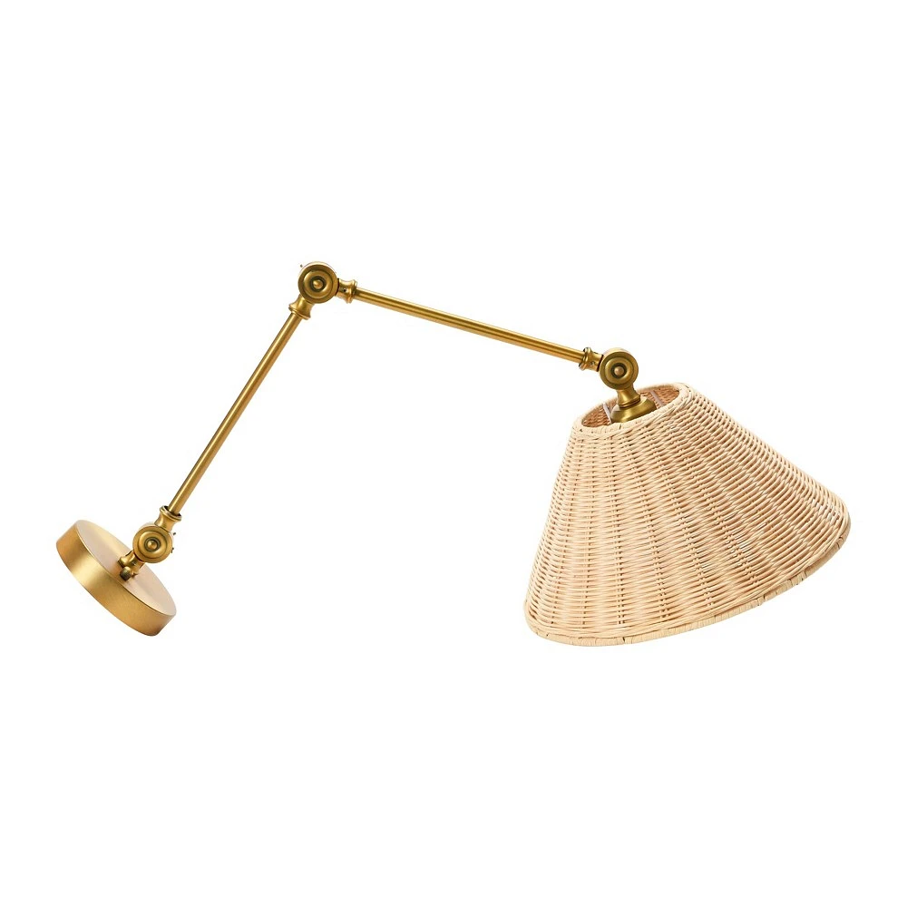 Storied Home Adjustable Wall Sconce With Shade Neutral Beige Rattan/antique Metal Brass Finish: Wall Mounted, Etl Listed