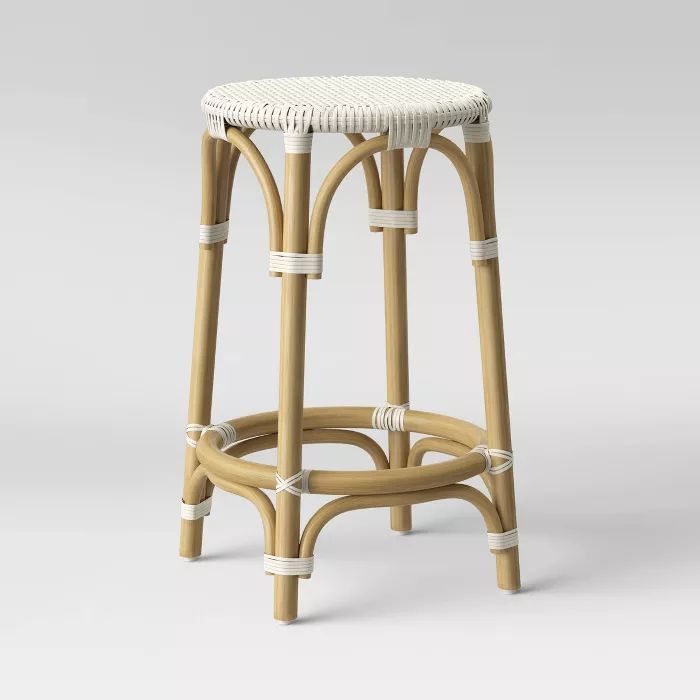 Perry Rattan Backless Woven Counter Height Barstool Cream - Threshold