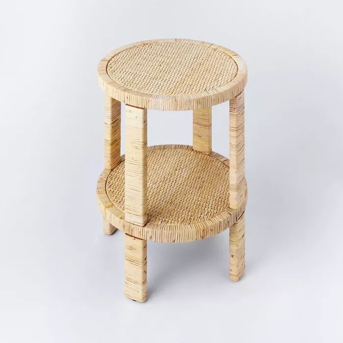Costa Mesa Round Rattan Wrapped Accent Table Tan - Threshold™ Designed With Studio Mcgee: Bohemian, Wood Frame