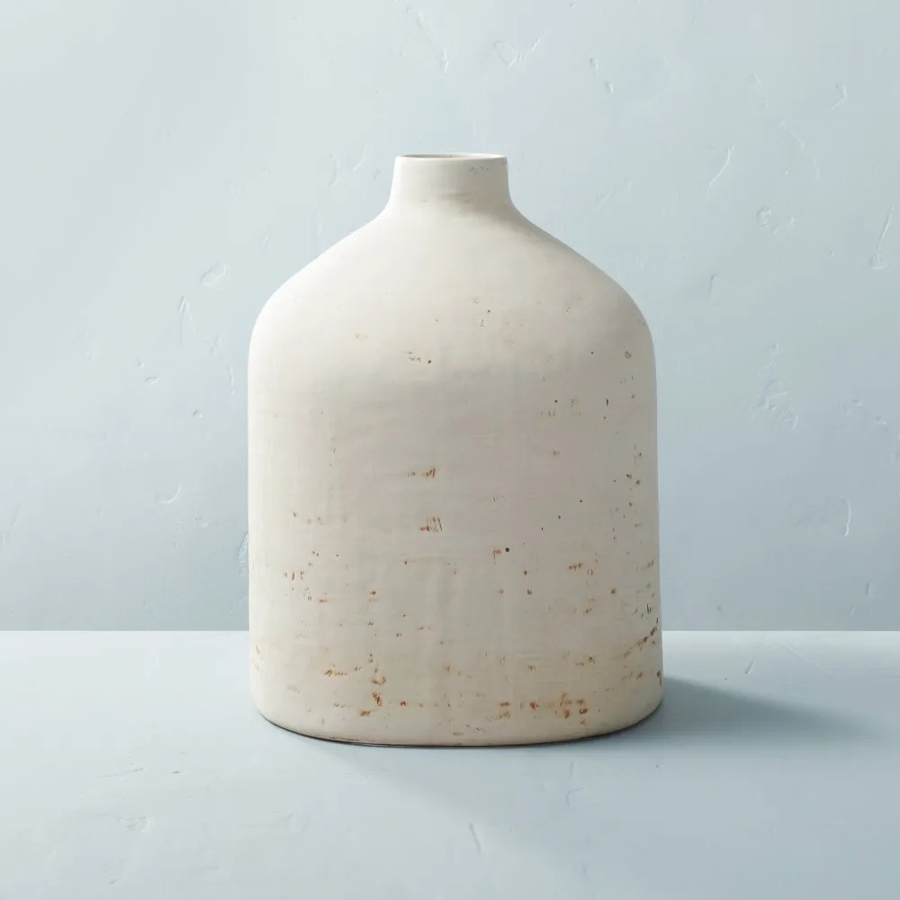 12" Distressed Ceramic Vase Natural Cream - Hearth & Hand™ With Magnolia: Farmhouse Style, Tabletop Decor