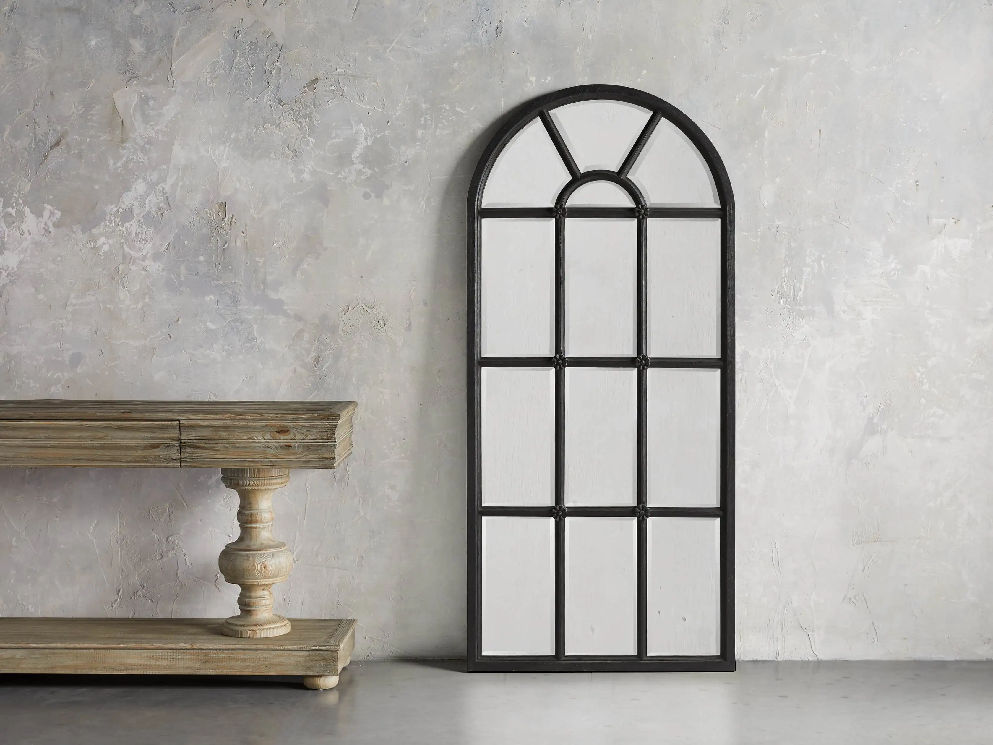 Teak Arched Floor Mirror