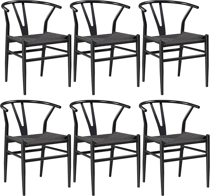 Yaheetech Set Of 6 Weave Chairs Metal Dining Chairs Mid-century Modern Dining Room Chairs With Y-shaped Backrest & Hemp Seat