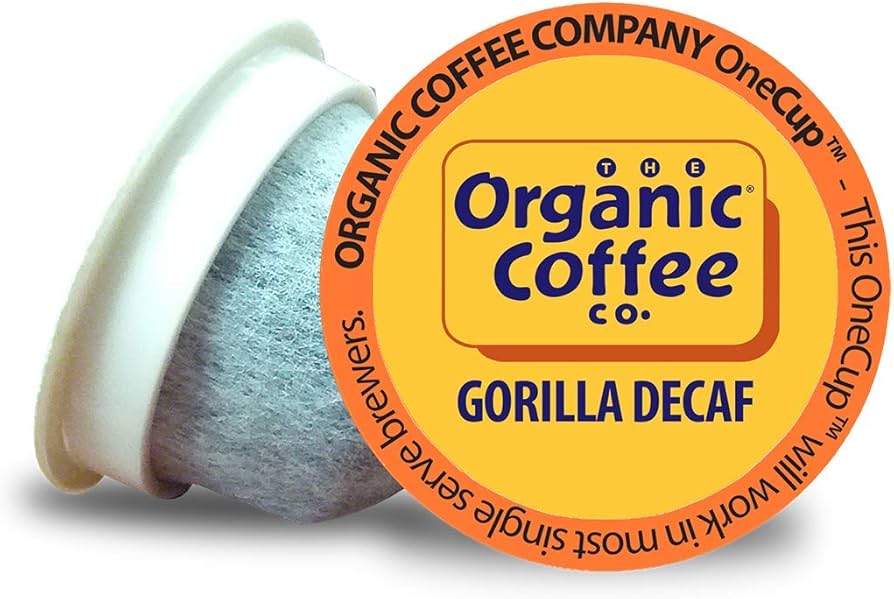 The Organic Coffee Co. Compostable Coffee Pods - Gorilla Decaf (80 Ct) K Cup Compatible Including Keurig 2.0