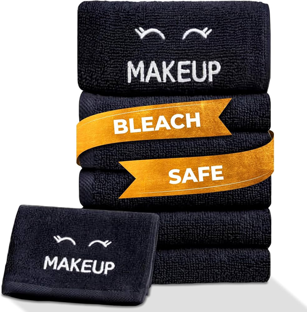 White Classic Bleach Safe Black Makeup Washcloths For Face Cleansing