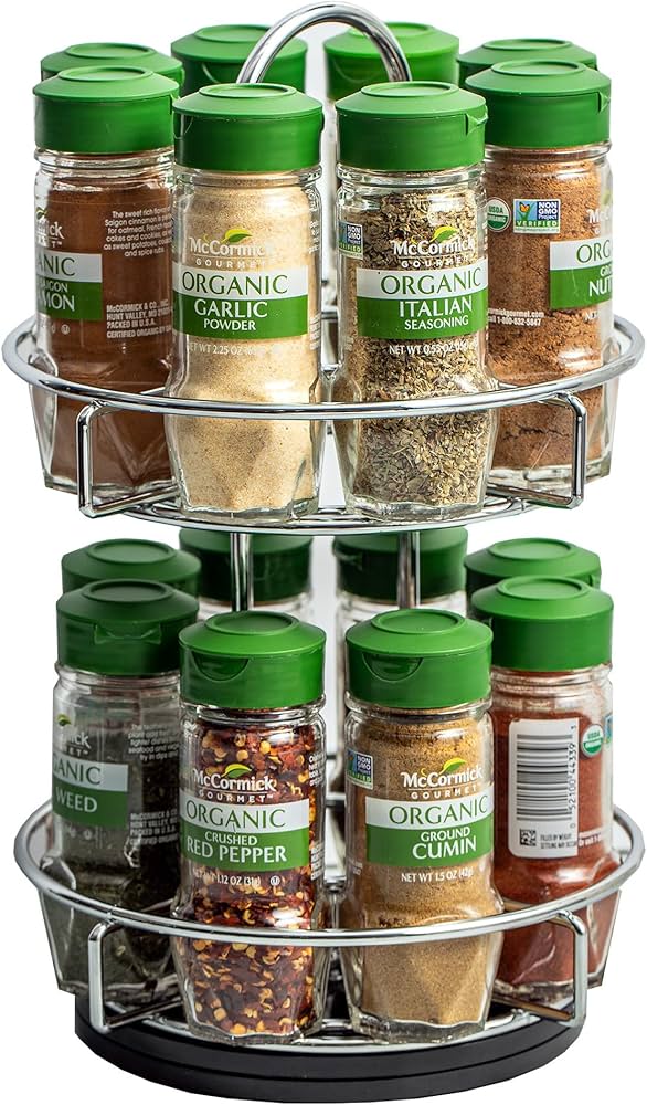 Mccormick Gourmet Two Tier Chrome 16 Piece Organic Spice Rack Organizer With Spices Included