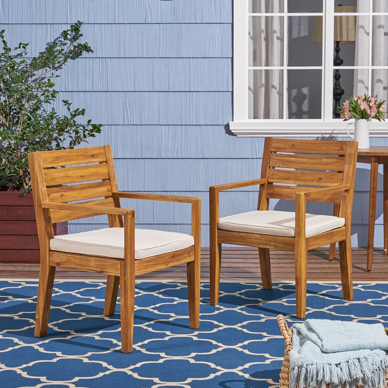 Dovecove Brynlee Acacia Patio Dining Armchair With Cushion