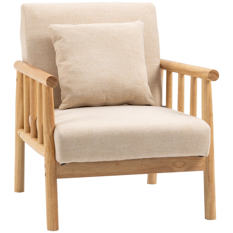Homcom Accent Chair With Softness & Support, Upholstered Arm Chair For Living Room Furniture, Comfy Chair For Bedroom, Living Room Chair, Beige