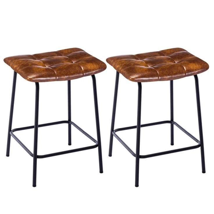 Trent Austin Design 22 High Leather Tufted Rectangle Seat Modern Sleek Footrest Bar Stool
