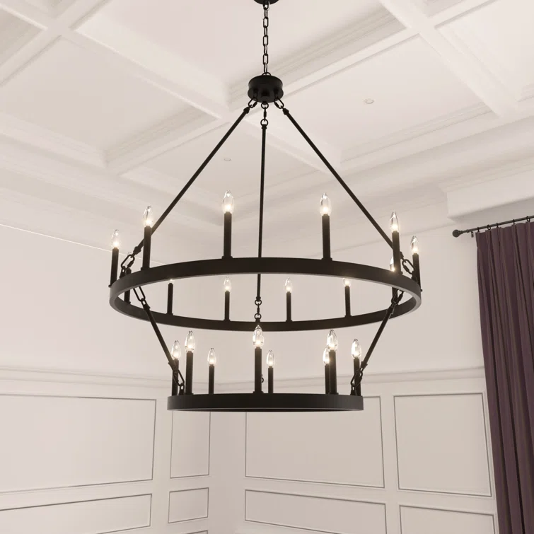 Lark Manor Avalee 15 Light Living Room Steel Dimmable Wagon Wheel Chandelier Ul Certified