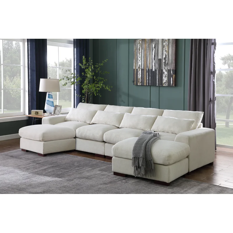 Ivy Bronx Biaggio Linen Blend Sectional With 2 Ottomans