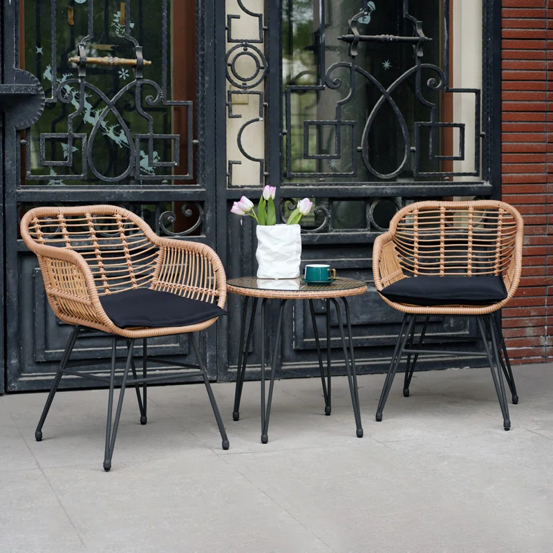 Bay Isle Home Virgie 3 Piece Wickerrattan Seating Group With Cushions