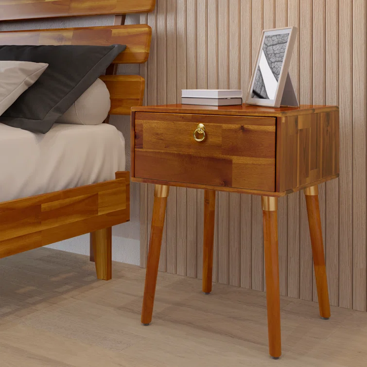 George Oliver Alden Solid Wood 1 Drawer Nightstand
