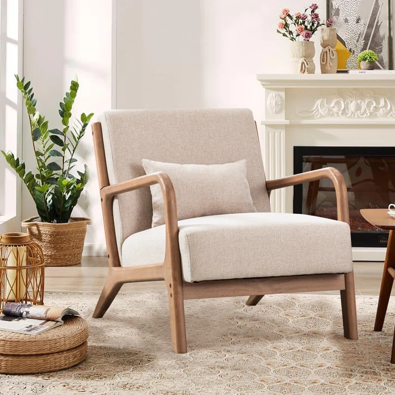 Sand Stable Hertford 26 Wide Upholstered Linen Blend Accent Chair With Wooden Legs And One Pillow