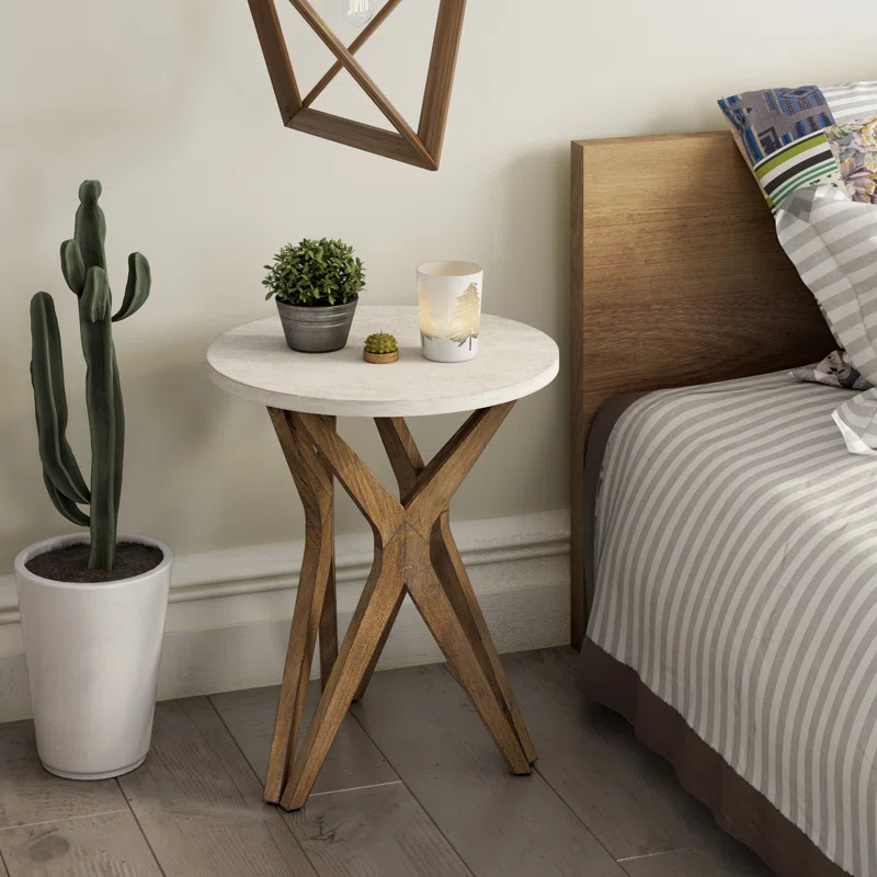 Millwood Pines Moty Crossed Legs Round End Table With Tripod Base For Modern Farmhouse Boho